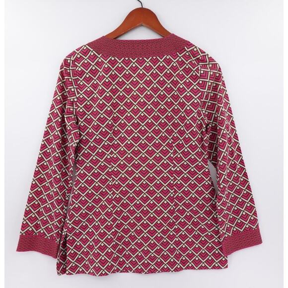 Vineyard Vines Peasant Top Womens XS Pink Geo Print Tunic Embroidered Mod 70s - Picture 5 of 15